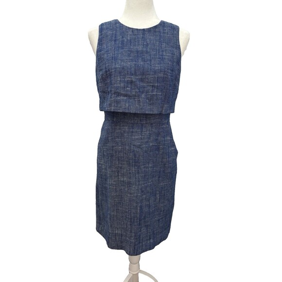 J.CREW Dresses & Skirts - J. Crew Dress Womens 4 Blue Linen Office Career Preppy Pockets‎ Layered Sheath
